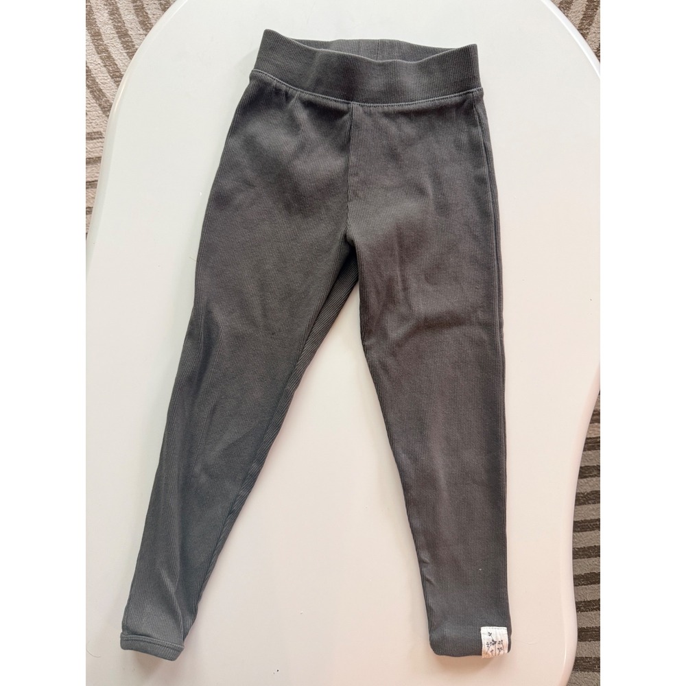 Zara Kids Ribbed Leggings Charcoal Gray Elastic Waist Size 6 116cm
